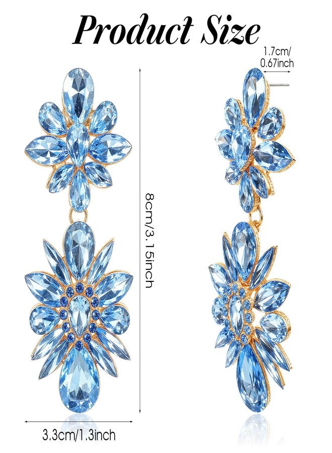 Shimmeroo Light Blue Earrings for Women,Dangle Earrings Rhinestone Flower Crystal Drop Earring Dangling Earring for Wedding Brides Jewelry Gifts - Image 2